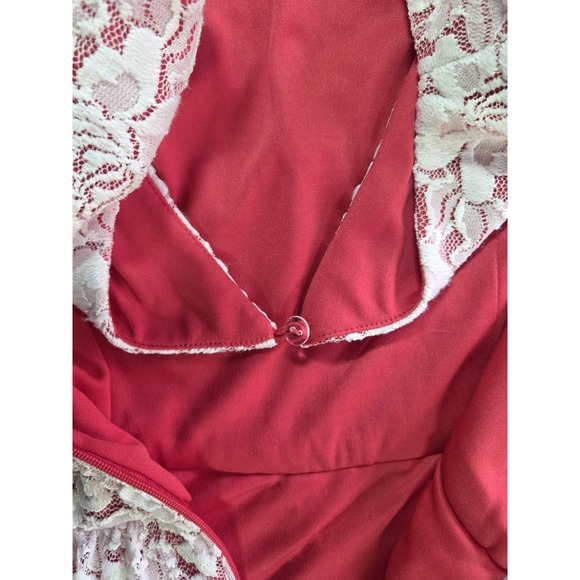 Maggie London Lace Fit Flare Dress Size 10 Ivory Red Lined Cocktail Wedding - Picture 10 of 10